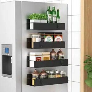 4 Pack Magnetic Spice Storage Rack Organizer Storage Fridge Black